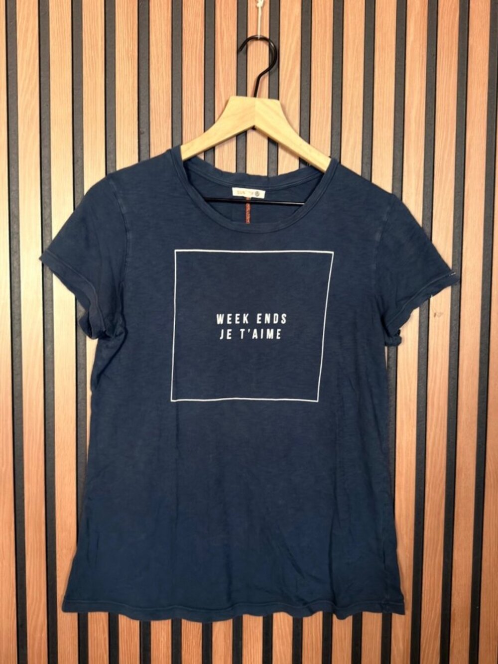 Sundry T Shirt 2 Womens Blue Short Sleeve Casual Graphic Je T’aime Tee